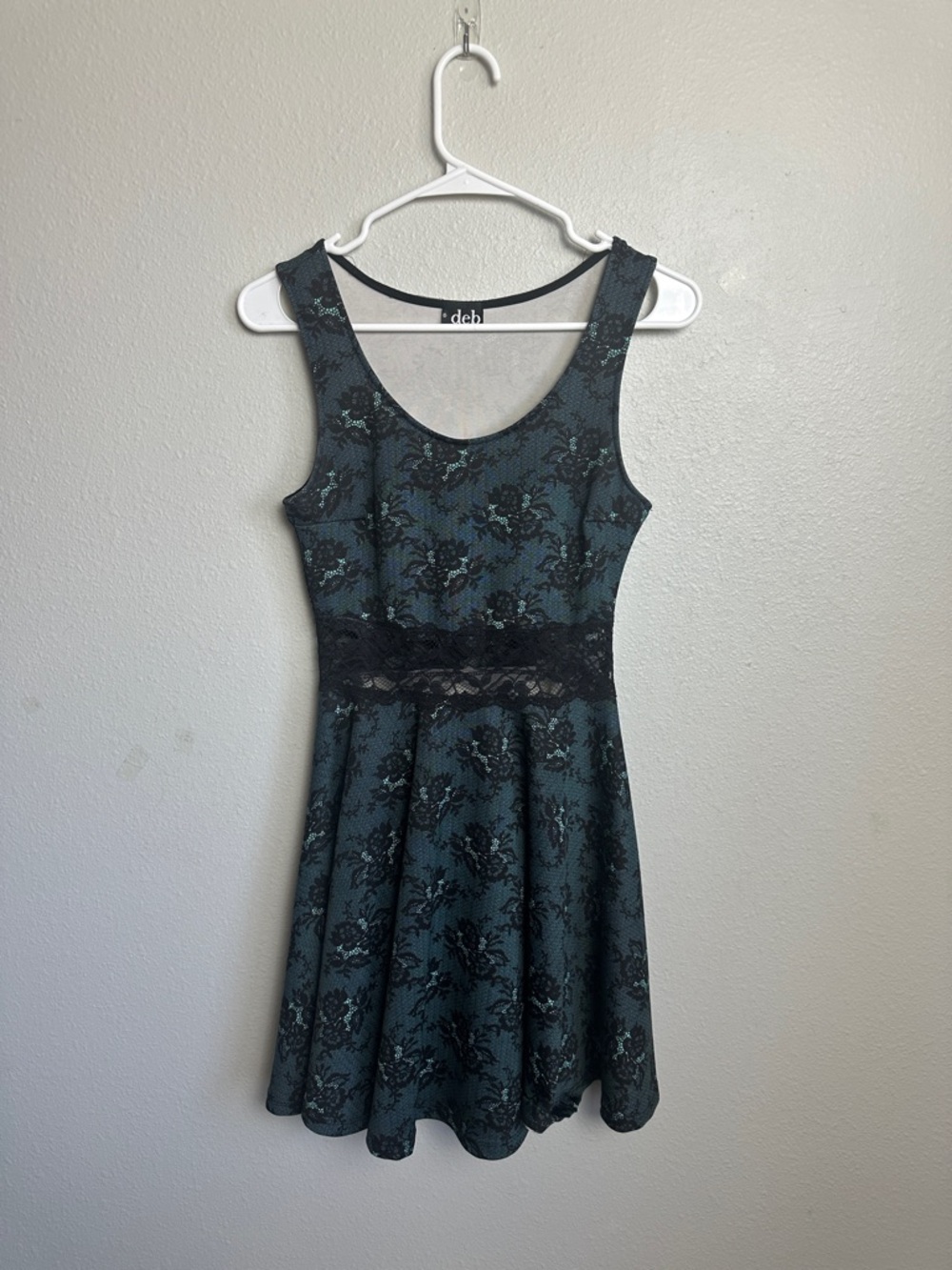 Deb brand Y2K Teal Lace Scoop Neck Fit-and-Flare Mini Dress